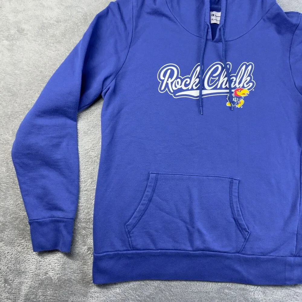 Champion KU Kansas Jayhawks Hoodie Womens Extra Large Blue Pullover Rock Chalk - Picture 7 of 10